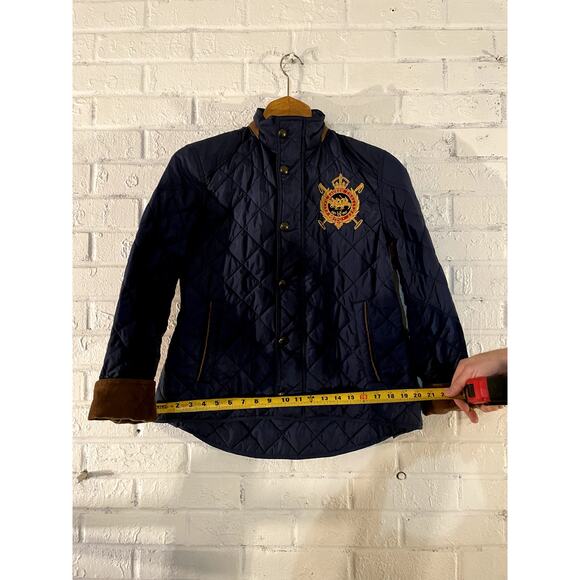 Ralph Lauren Sport Quilted Jacket Women’s M Navy Crest Patch Snap Corduroy Cuffs - Picture 10 of 12